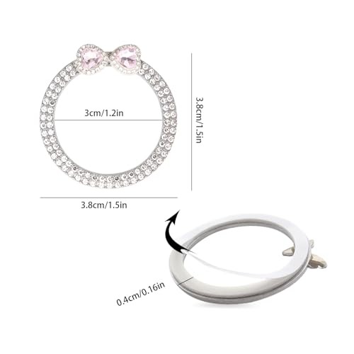 Bow Car Accessories,Double Engine Start Button Ring,Girly Rhinestone Pink Heart