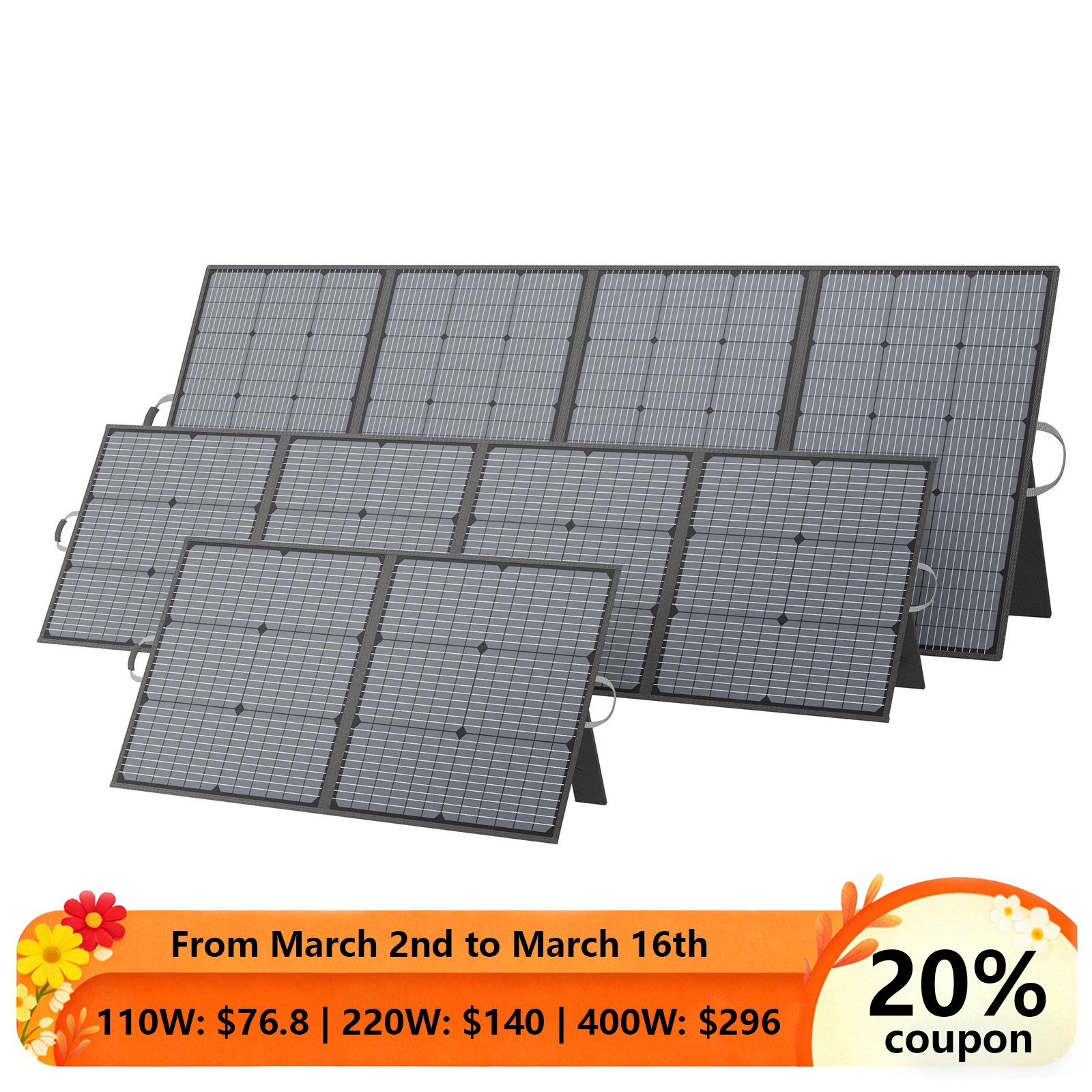 Solar Panel Portable Foldable 110W 220W 400W for Ecoflow Jackery Anker Bluetti