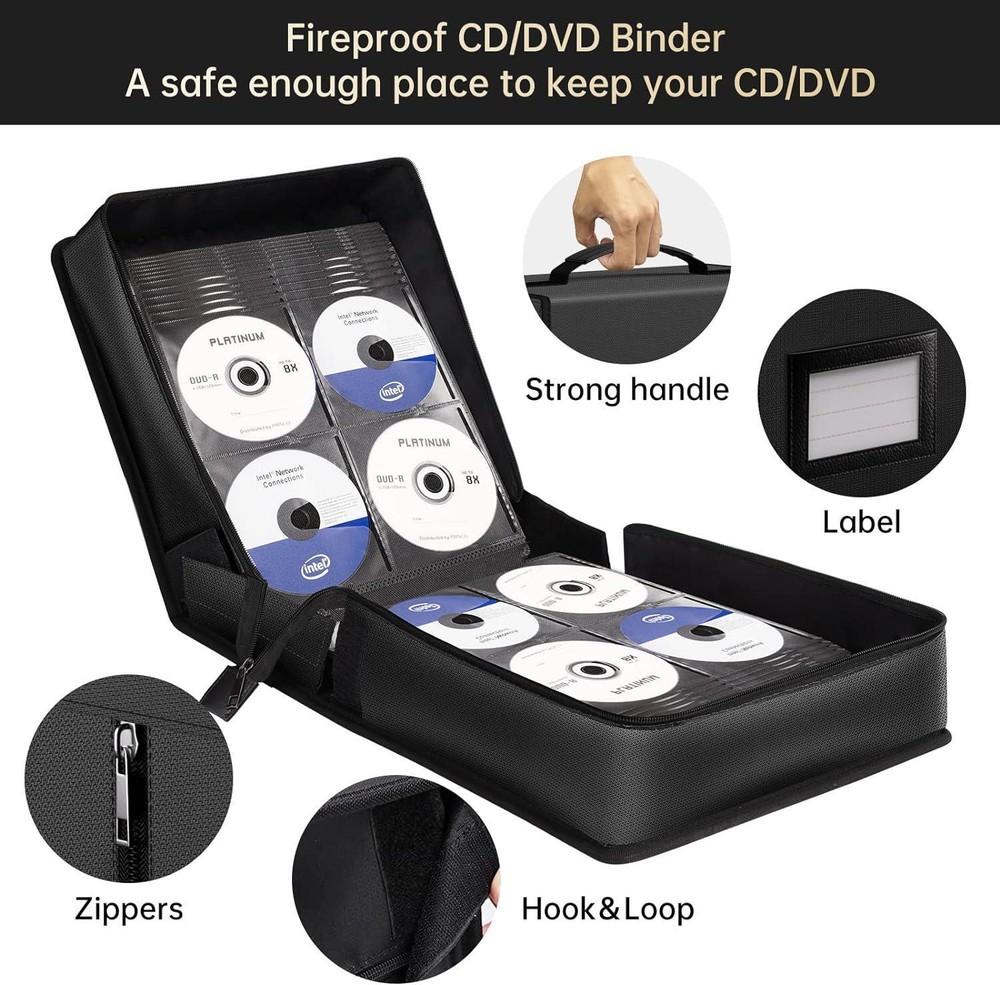 Fireproof CD Case,Cd/Dvd Storage Case,400 Capacity CD Binder DVD Storage Holder