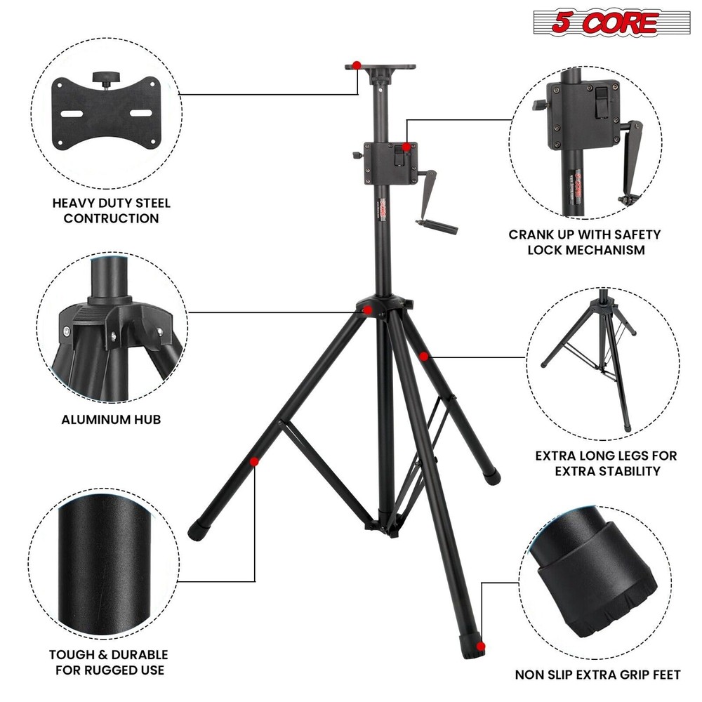 5Core Speaker Stand Tripod Crank Up Height Adjustable Heavy Duty Floor Stands