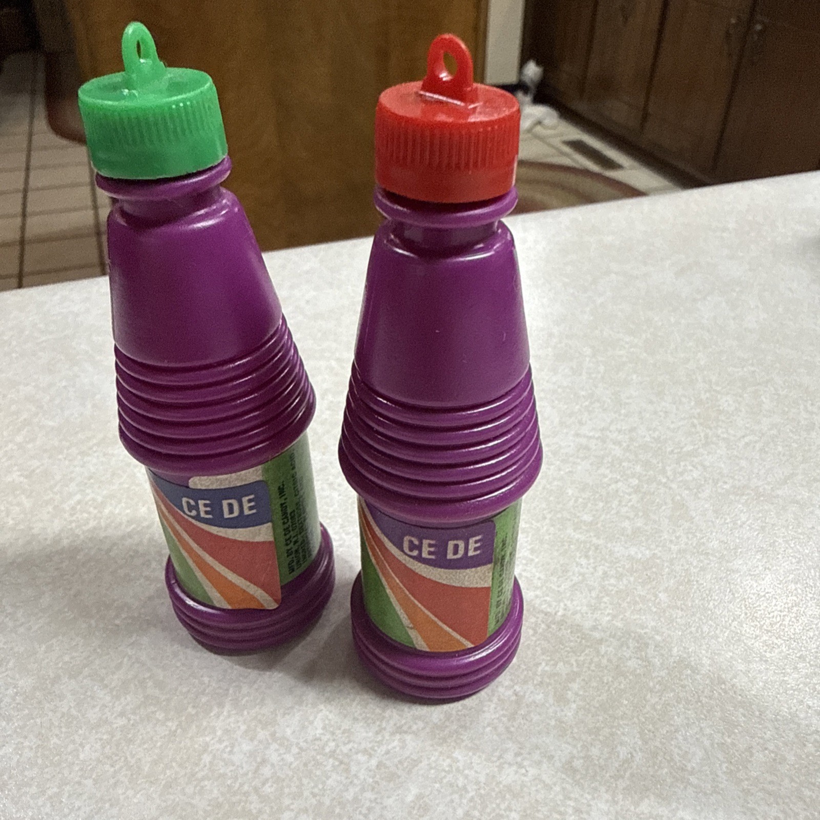 2-Vintage 1970’s CE DE SMARTIE-ADE FRUIT POWDER CANDY BOTTLE candy inside