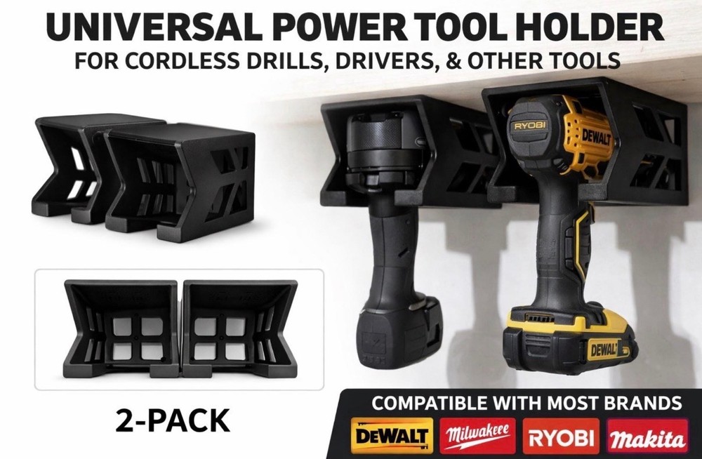 Universal power tool holder  (2 Pack) Under shelf Drill Mount
