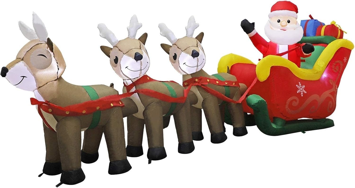 Spectacular 9.5 FT Inflatable Santa Claus with Sleigh & Reindeer - Outdoor Decor