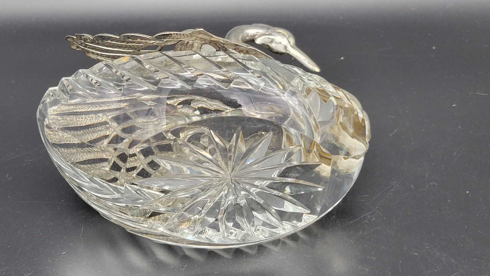 Vintage Sterling Silver & Crystal Swan Master Salt Cellar / Caviar Bowl, 5 1/4"