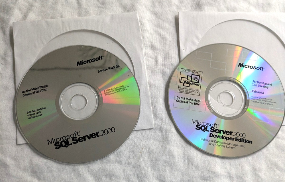 2 CD Microsoft SQL Server 2000 Developer A w/ Service Pack 3a + Product Key