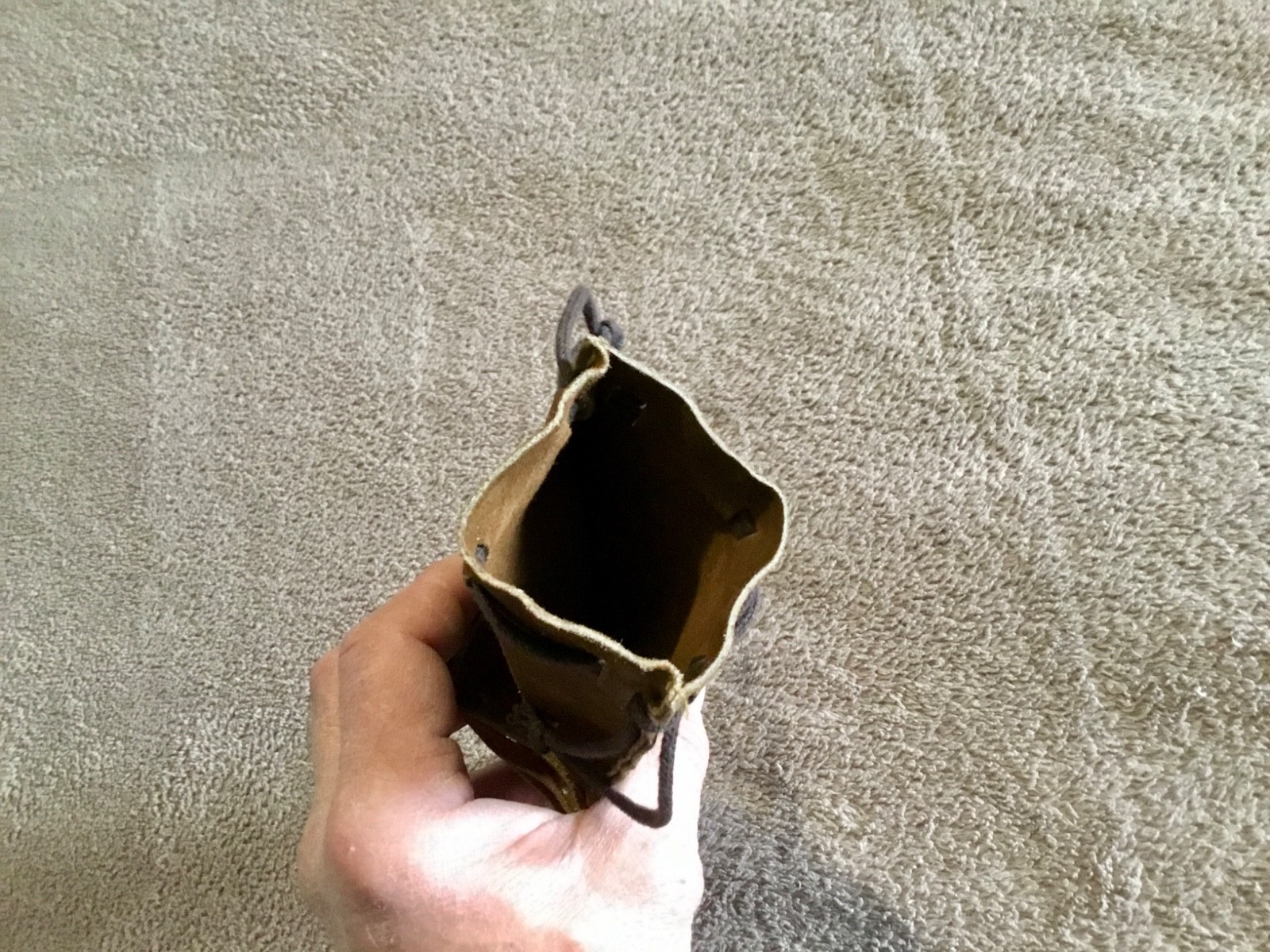 Vintage 1970's Brown Leather Drawstring Stash Pouch With Fringe