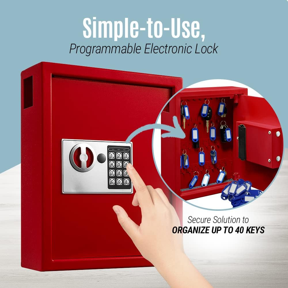 Key Holder Wall Mount - 40-Keys Lock Box with Code, Key Cabinet Wall Mount, Vale