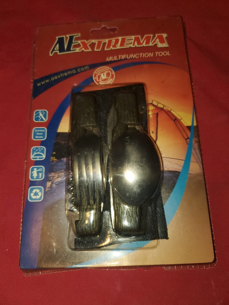 NEW AEXTREMA MULTIFUNCTION TOOL TWO IN ONE CUTLERY SET FORK SPOON CAMPING