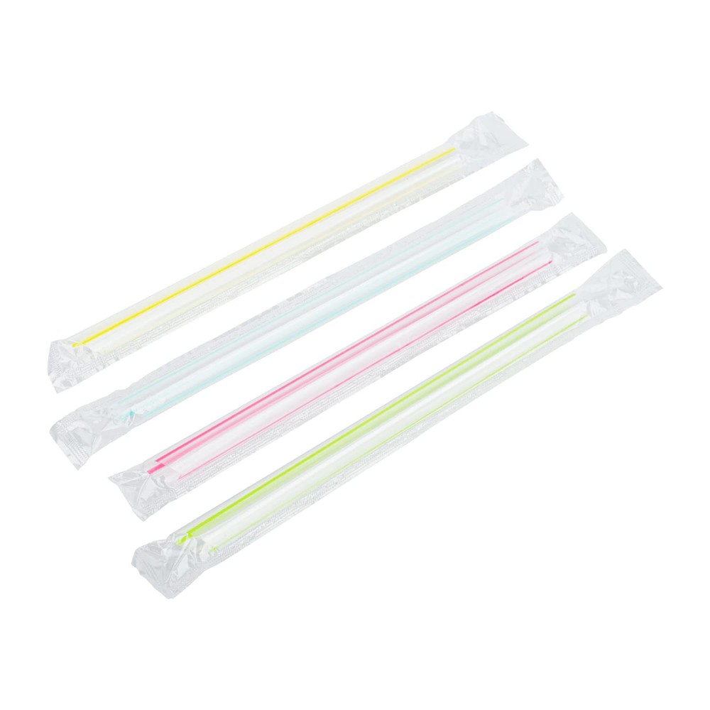 Karat C9002S, 7.5" Boba Straws, Poly-Wrapped, Diagonal Cut, 2000/CS