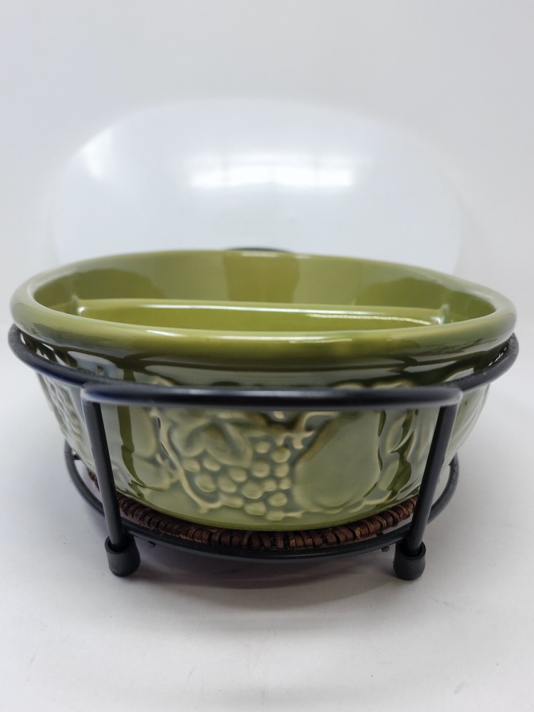 Temptations Green Divided Casserole Baking Dish With Lid & Stand Fruit Basket