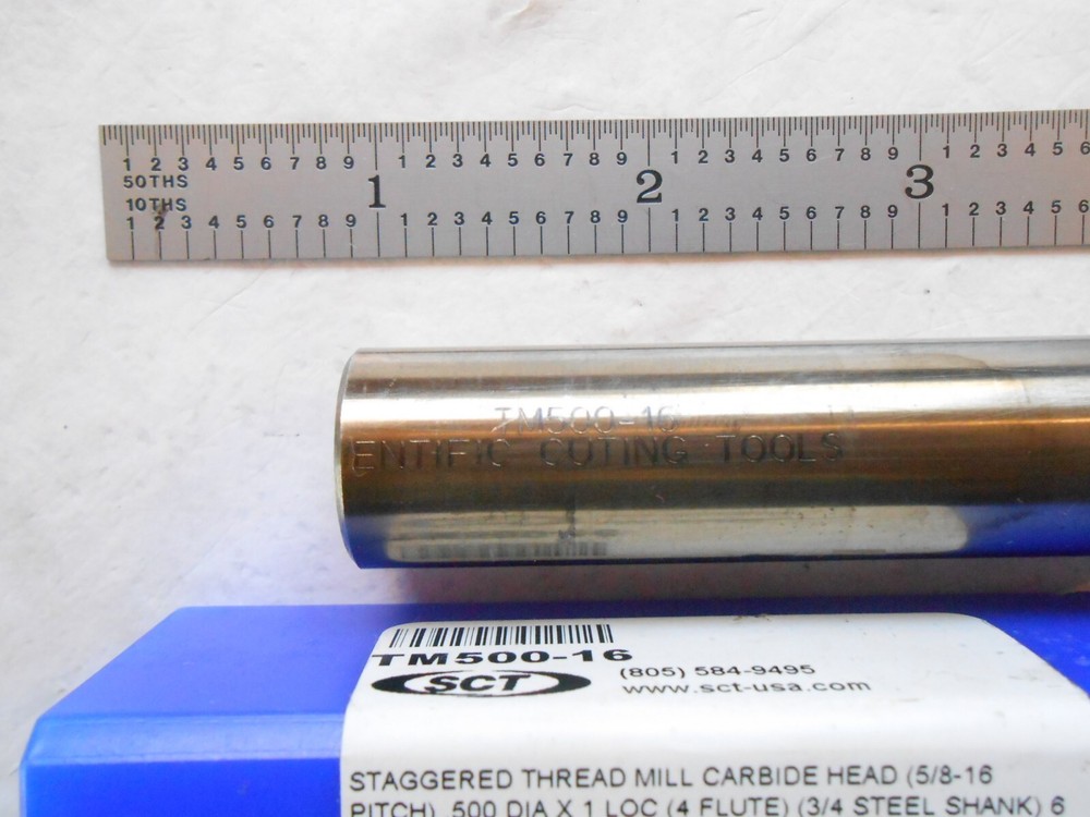 NEW SCT USA 5/8-16 TPI, INTERNAL & EXTERNAL 4 FL. SOLID CARBIDE HEAD THREAD MILL
