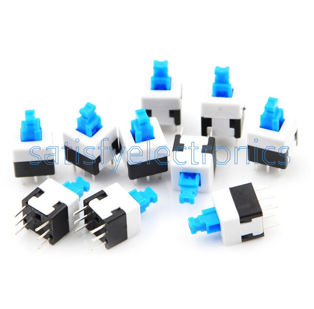 100PCS 1.5A 25V 8X8mm Cap Self-locking Type Square Blue Button Switch Control