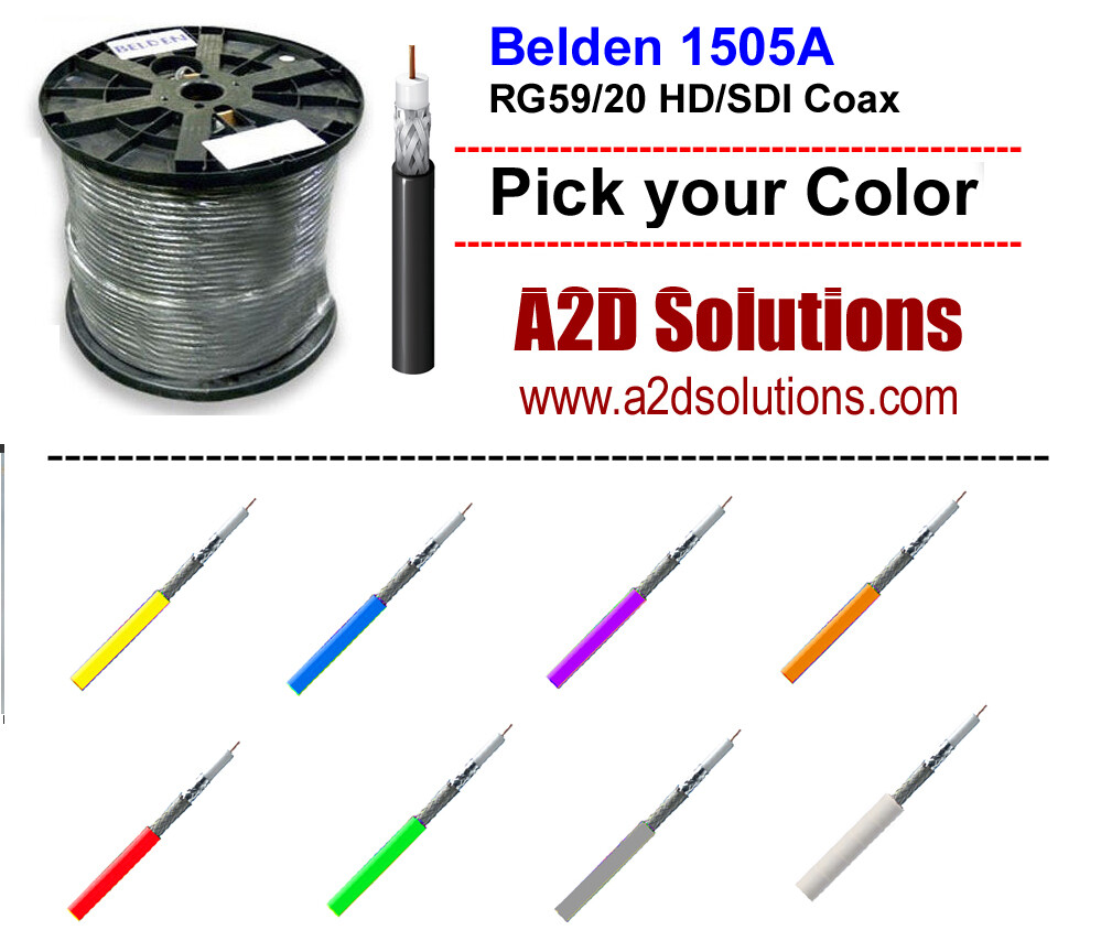1000'  Belden 1505A RG59/20 HD & SDI Digital Coaxial Cable - MULTIPLE COLORS