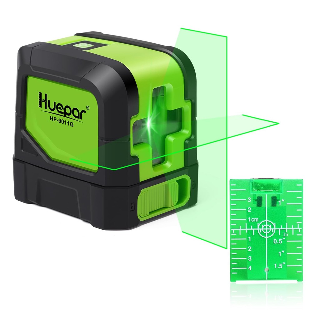 HUEPAR Laser Level Self-Leveling - 100 feet DIY Bright Green Cross Line