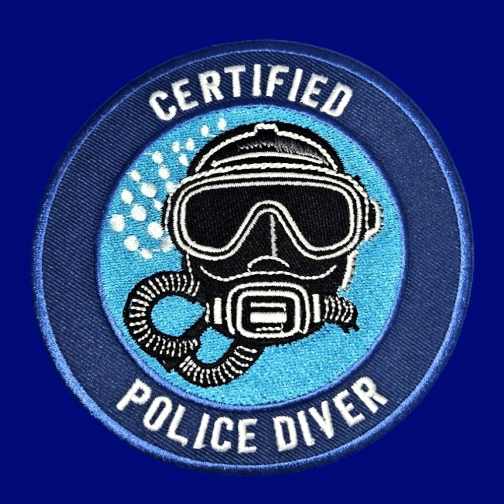 CERTIFIED POLICE DIVER PATCH: 4" Embroidered Patch, Item #2020