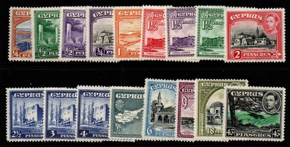 CYPRUS SG151/61 1938-51 DEFINITIVE SET TO 45pi MTD MINT