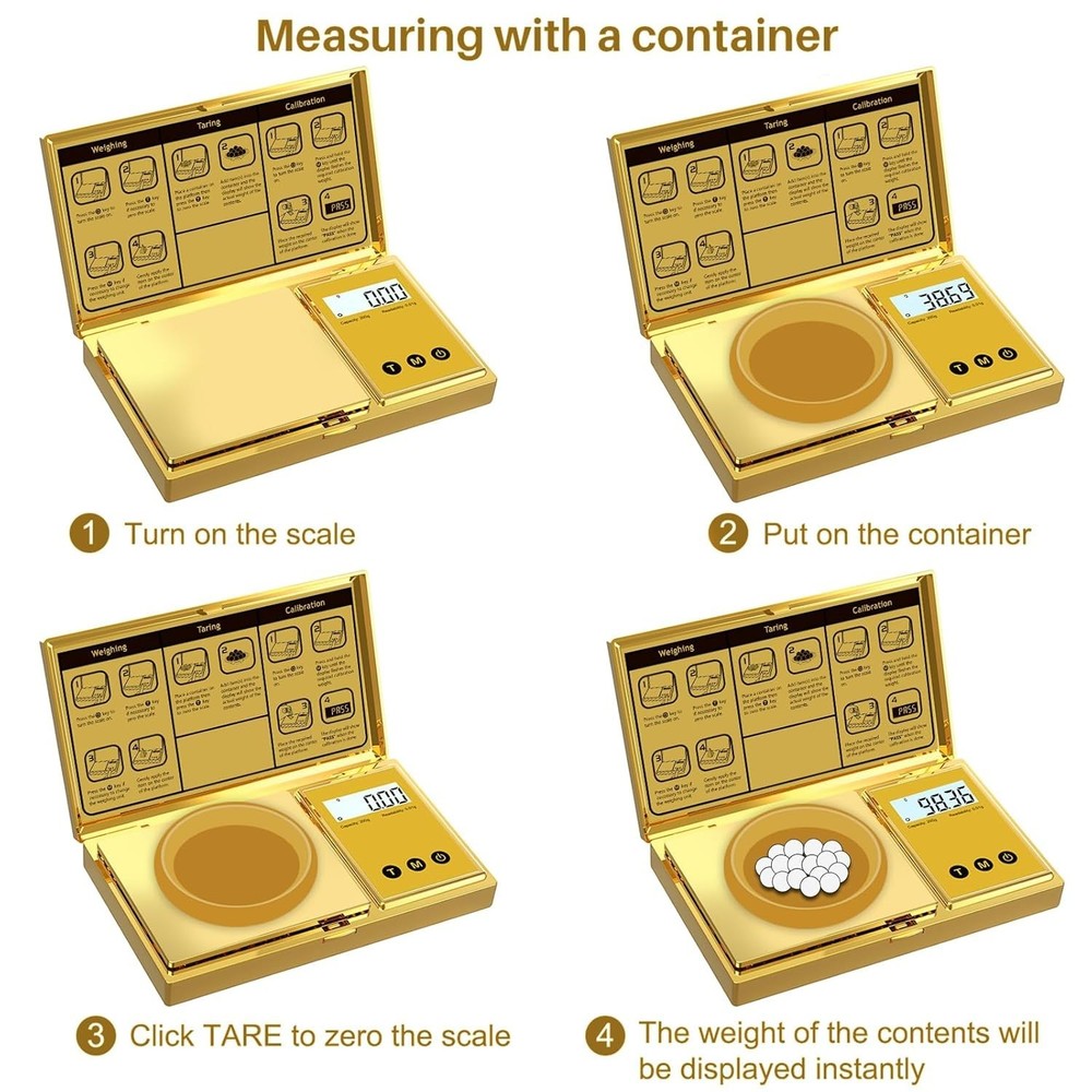 Digital Gram Scale 200g x 0.001g, Gold Titanium Plating Pocket Scale