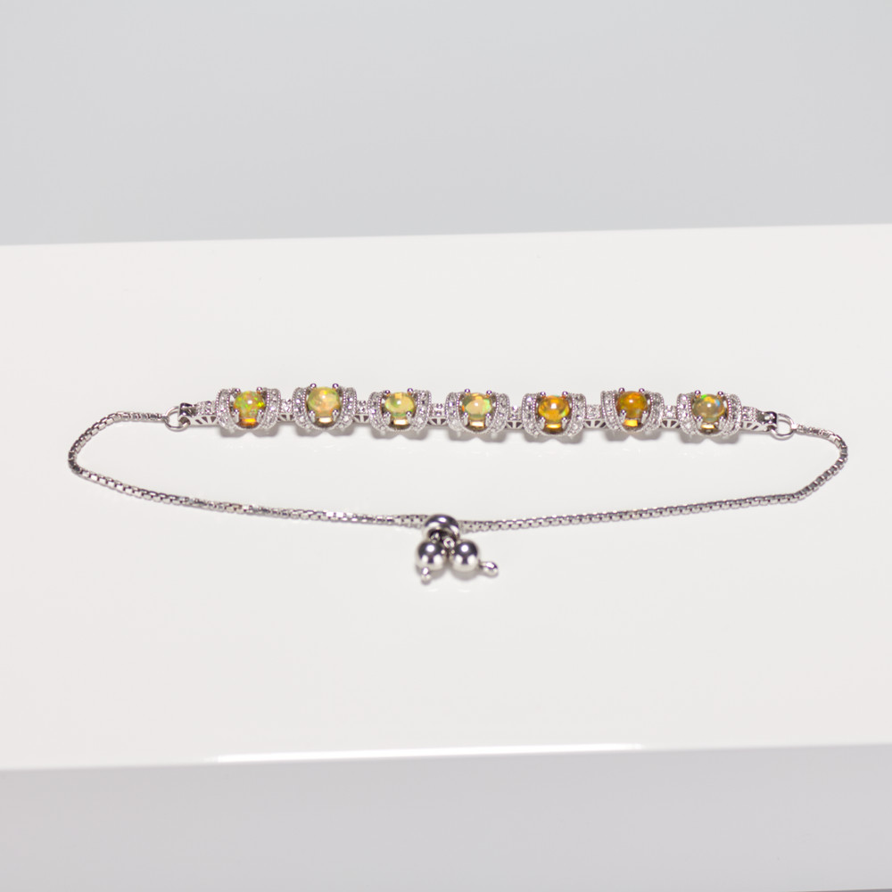 QVC Opal Gemstone Diamond Cut Adjustable Bracelet, Sterling Silver