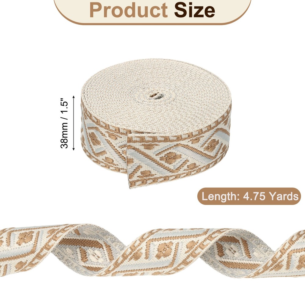 4.75Yards Cotton Webbing Strap 38mm Jacquard Webbing Strap, Cream-Brown