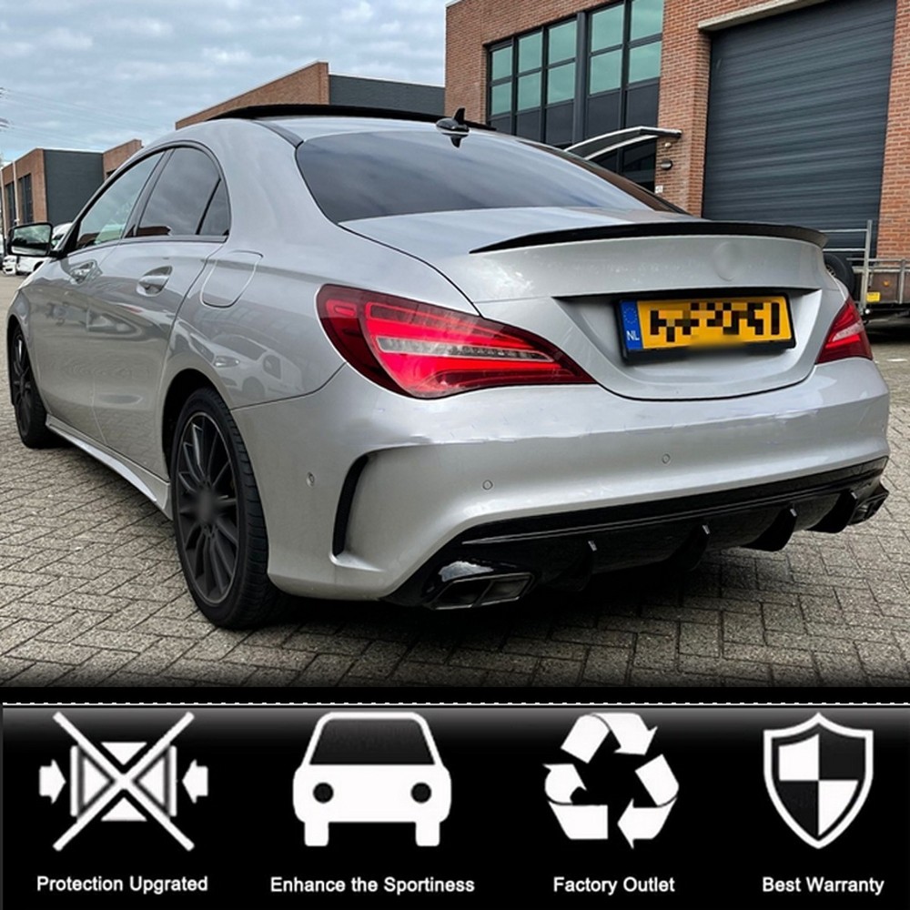 Glossy Black Rear Bumper Diffuser Lip W/ Tailpipes For 13-19 Benz W117 CLA45 250