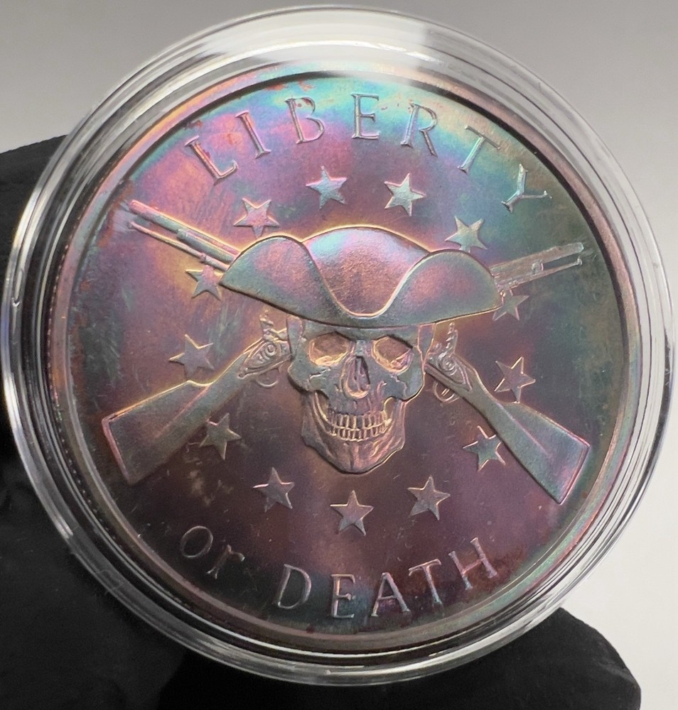 👹 Rainbow 🌈 Toned Copper Round, Liberty Or Death 999 Fine Copper 1 AVDP OZ