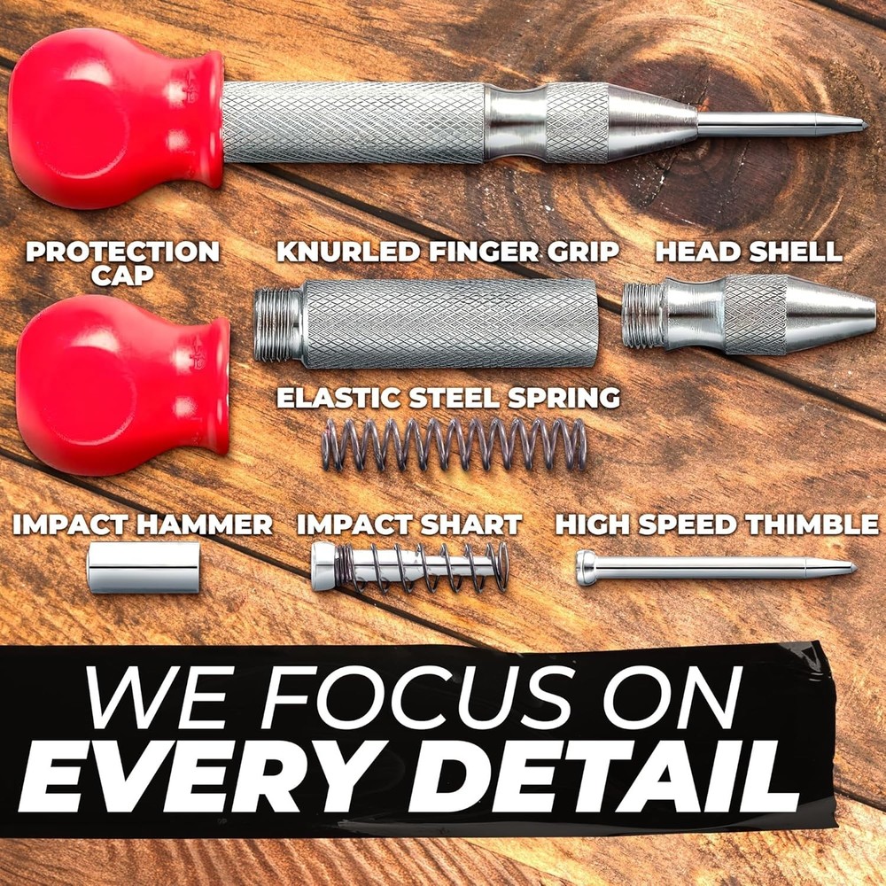5-Inch Spring Loaded Center Punch Tool for Metal & Wood – Adjustable Impact