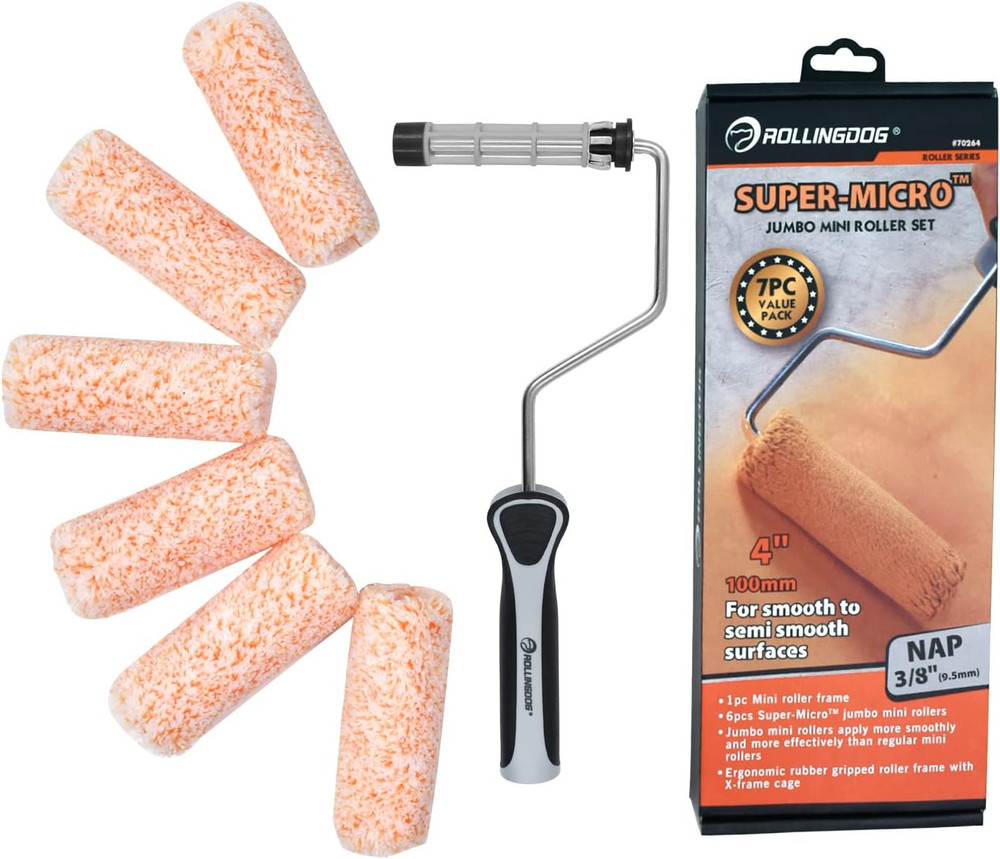 ROLLINGDOG Mini Roller - 4 Inch Jumbo Microfiber Small Paint Roller Covers 3/8”