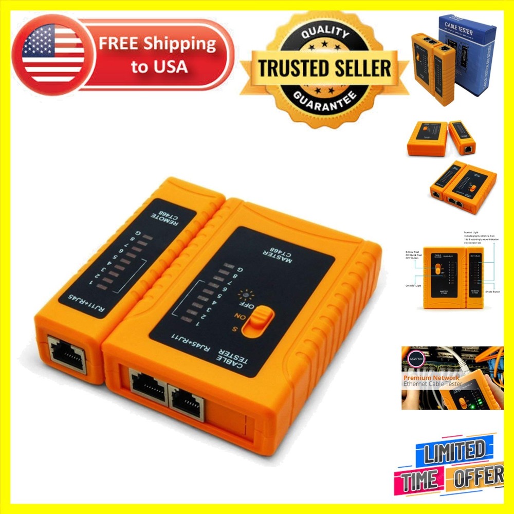 Portable Network Cable Tester for RJ45/RJ11 with LED Display - Easy Diagnostics