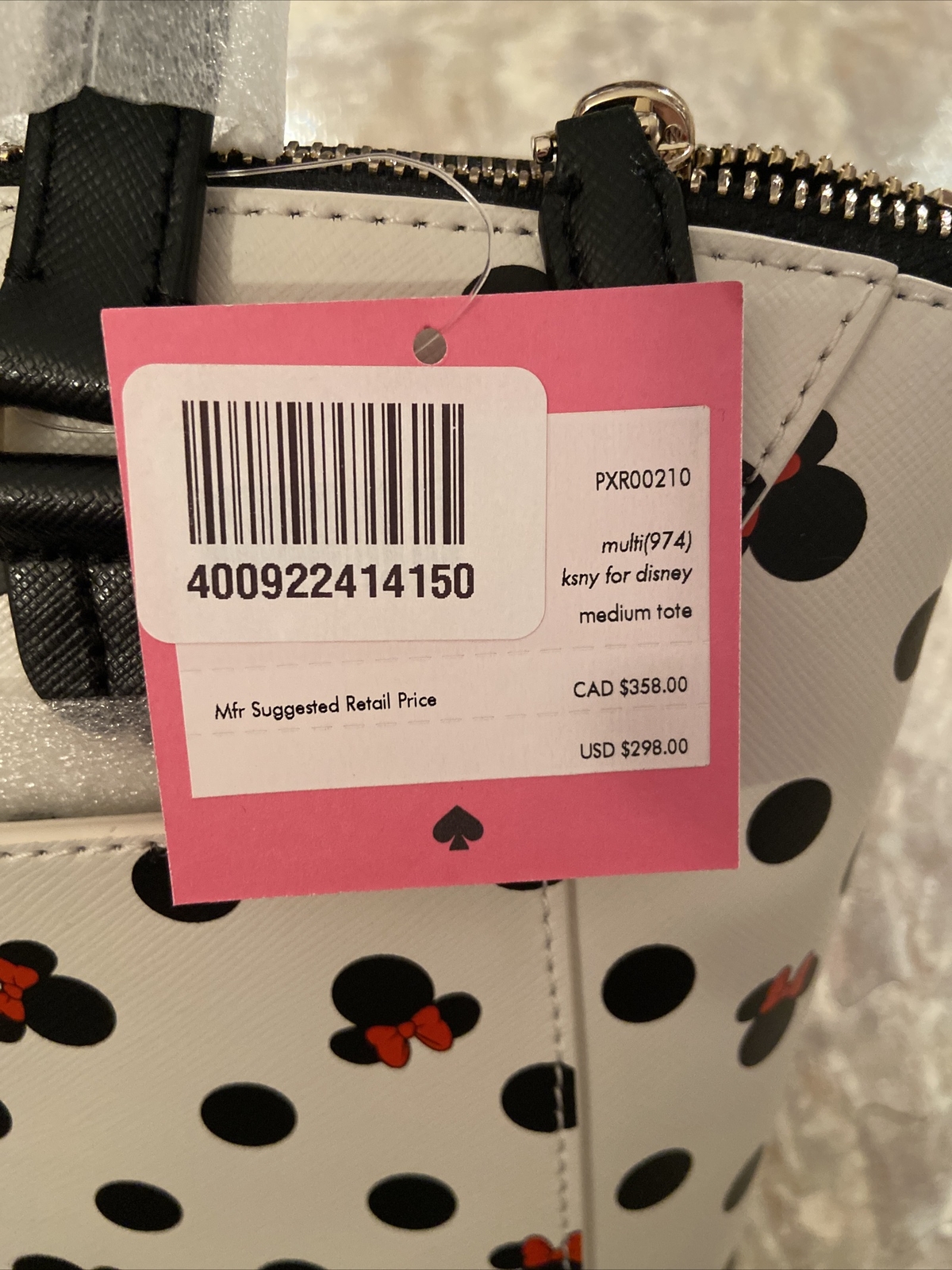 Disney Parks Kate Spade New York Minnie Mouse Icon Polka Dot Tote Bag Purse