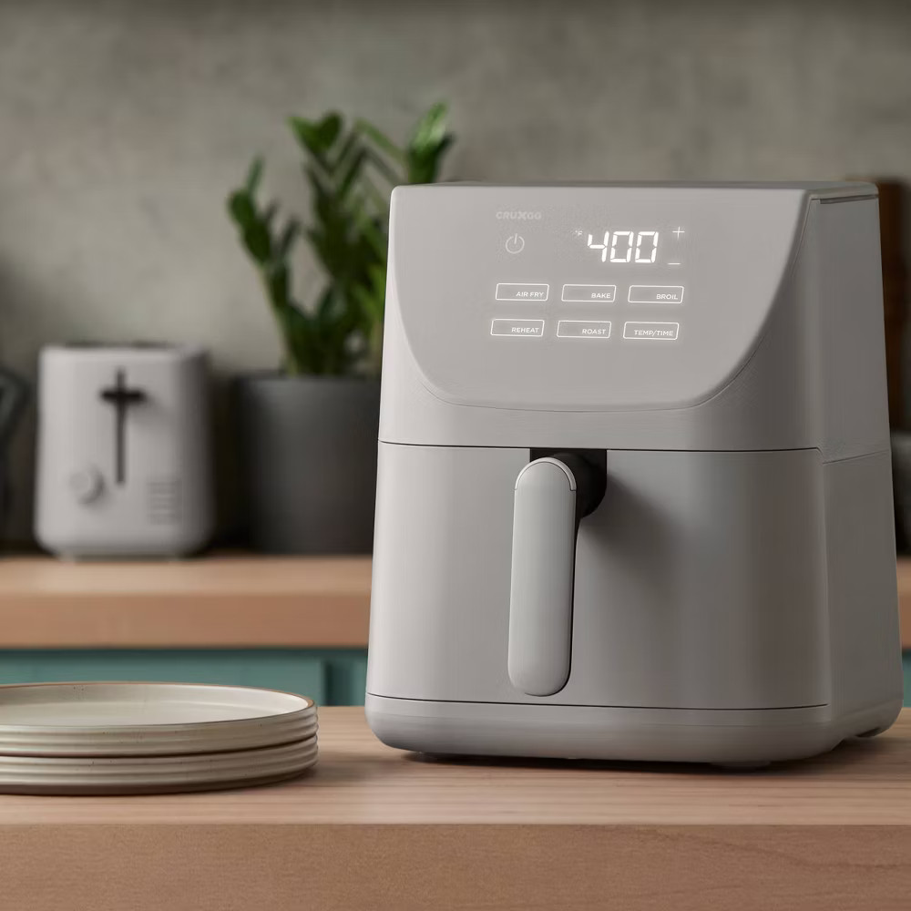 CRUXGG 6QT Air Fryer Gray 1500W Electric Parts 6-Quart Capacity