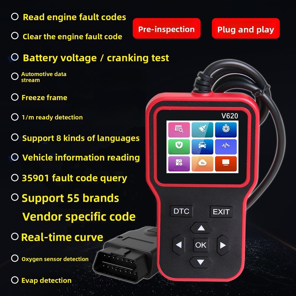 V620 OBD2 Code Reader with Freeze Frame Data Stream MIL Status and Vehicle Info