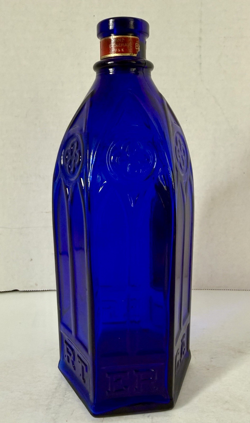 Vintage Cathedral Style Blue Glass Carter's Ink Bottle/Jar with label & Stopper