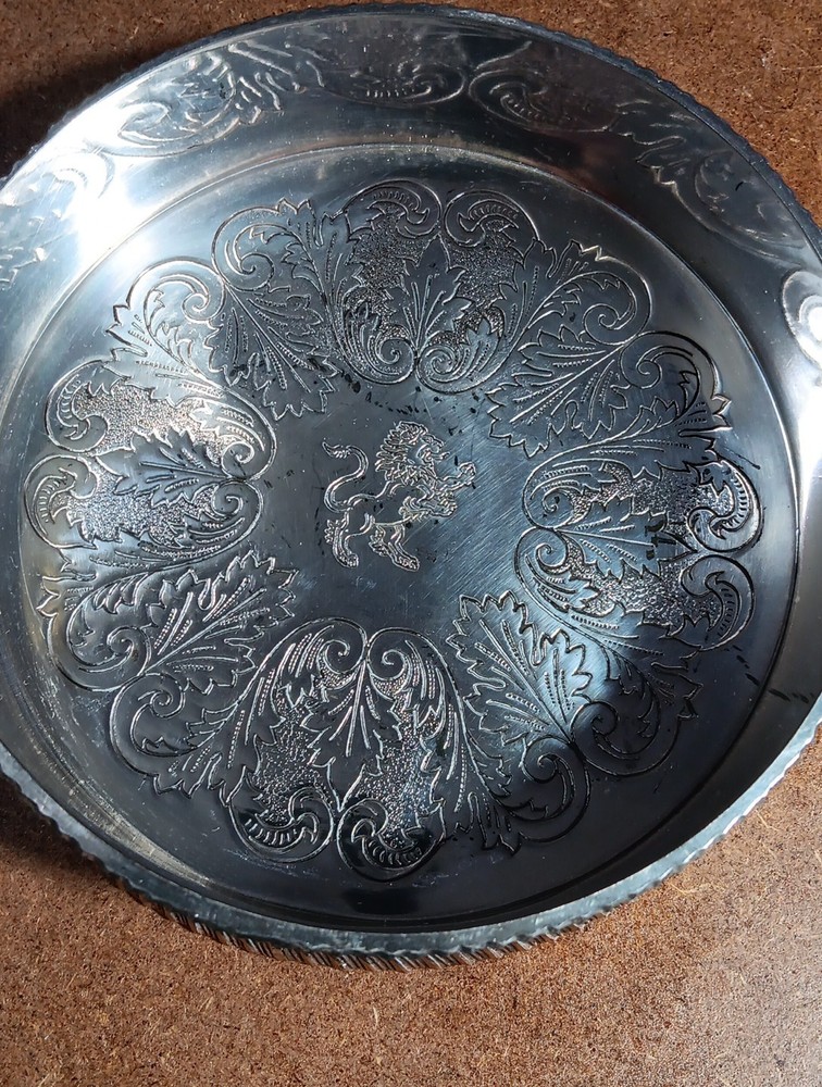 VINTAGE Silver Plate Etched Wine Bottle Holder Coaster 4.75" - From Japan