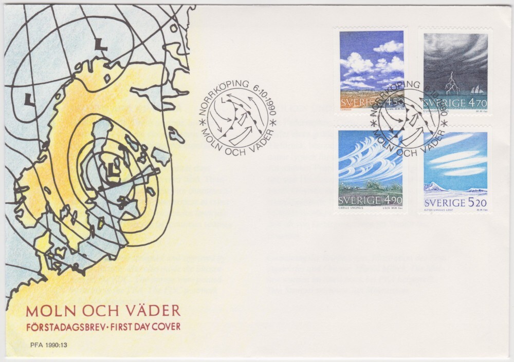 Sweden FDC 1990, Clouds, Mint