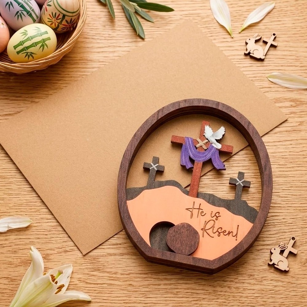 He Is Risen Easter Decorations for Home, 3D Empty Tomb Scene Egg