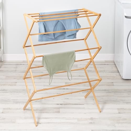 Collapsible Bamboo Drying Rack – Sturdy & Foldable Laundry Drying Rack, Space