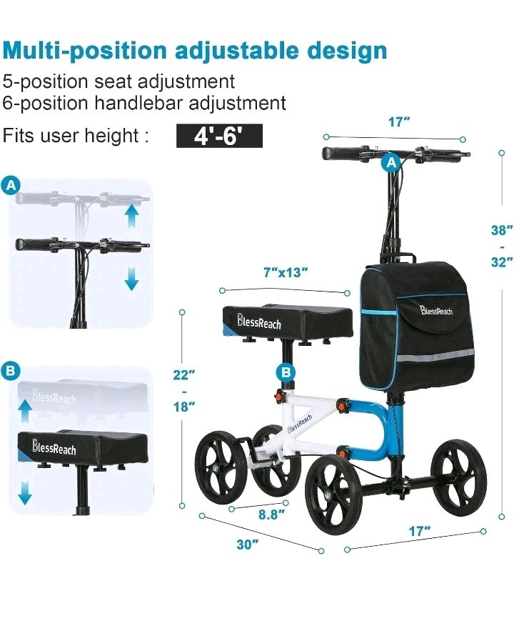BlessReach Steerable Knee Scooter Foot Surgery , Foldable,Dual Brake, WB2111