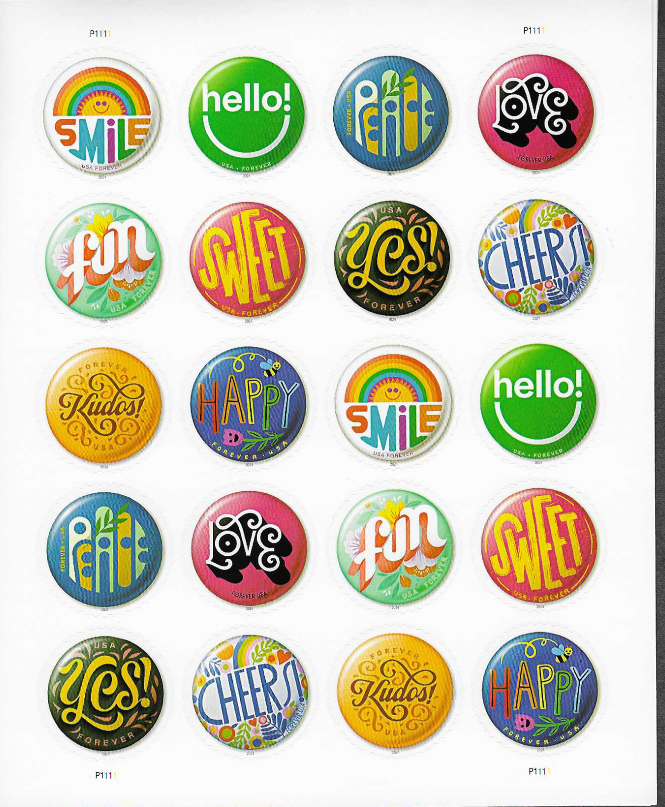 2024 US 5919-5928 PANE OF 20 (PERFORATED) PINBACK BUTTONS FOREVER RATE MNH