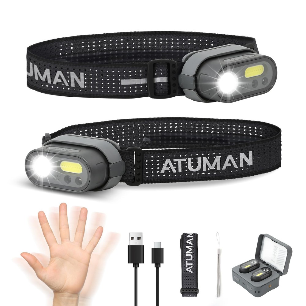 Rechargeable LED Headlight,2 Pack Headlamp with Motion Sensor, 8 Light Modes,...