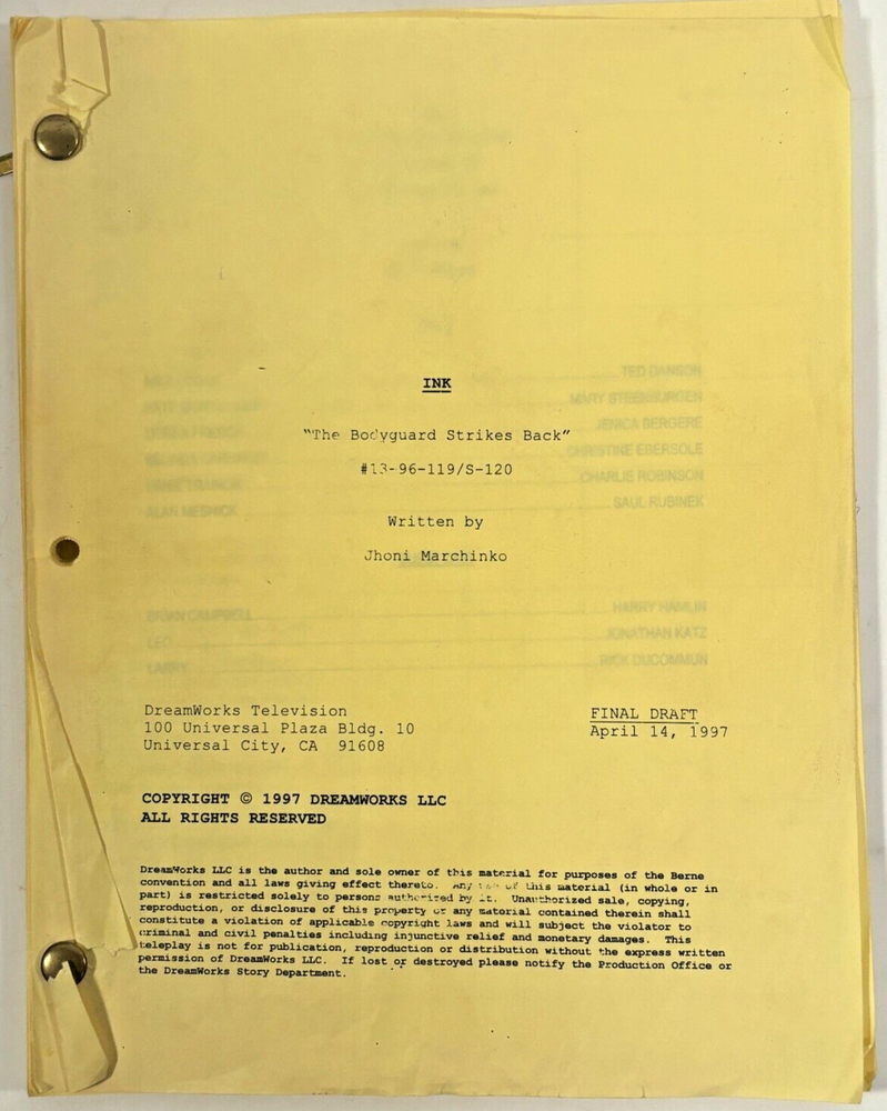 TED DANSON INK TV SCRIPT 1997 ANNOTATED “Bodyguard Strikes Back” Harry Hamlin