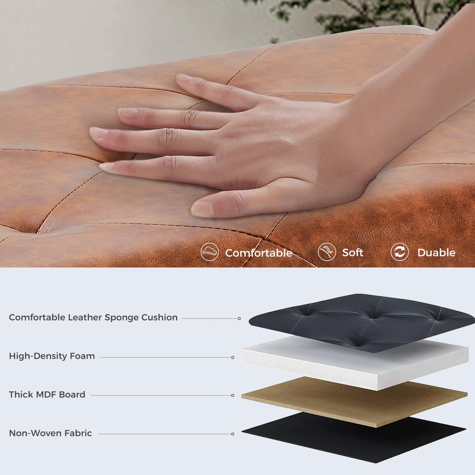 Foldable Storage Ottoman Bench 43in, Foot Rest Stool, Synthetic Leather Stora...