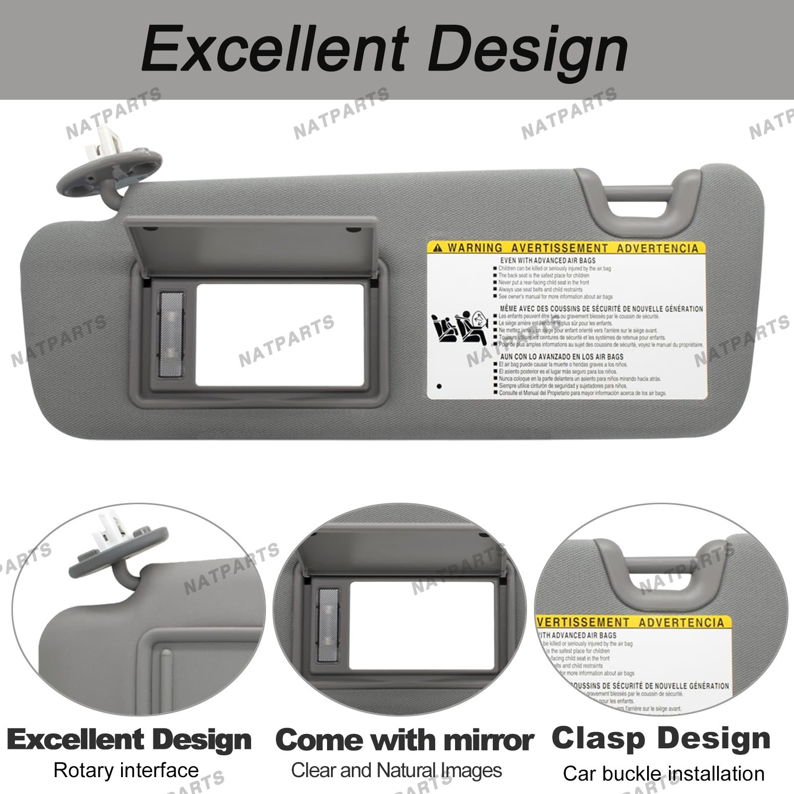 Left Driver Side Sun Visor w/ Light for 2014-2019 ToyotaHighlander74320-0E074-B0