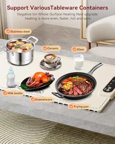 Negative ion Food Warming Mat with Adjustable Temperature,Foldable White