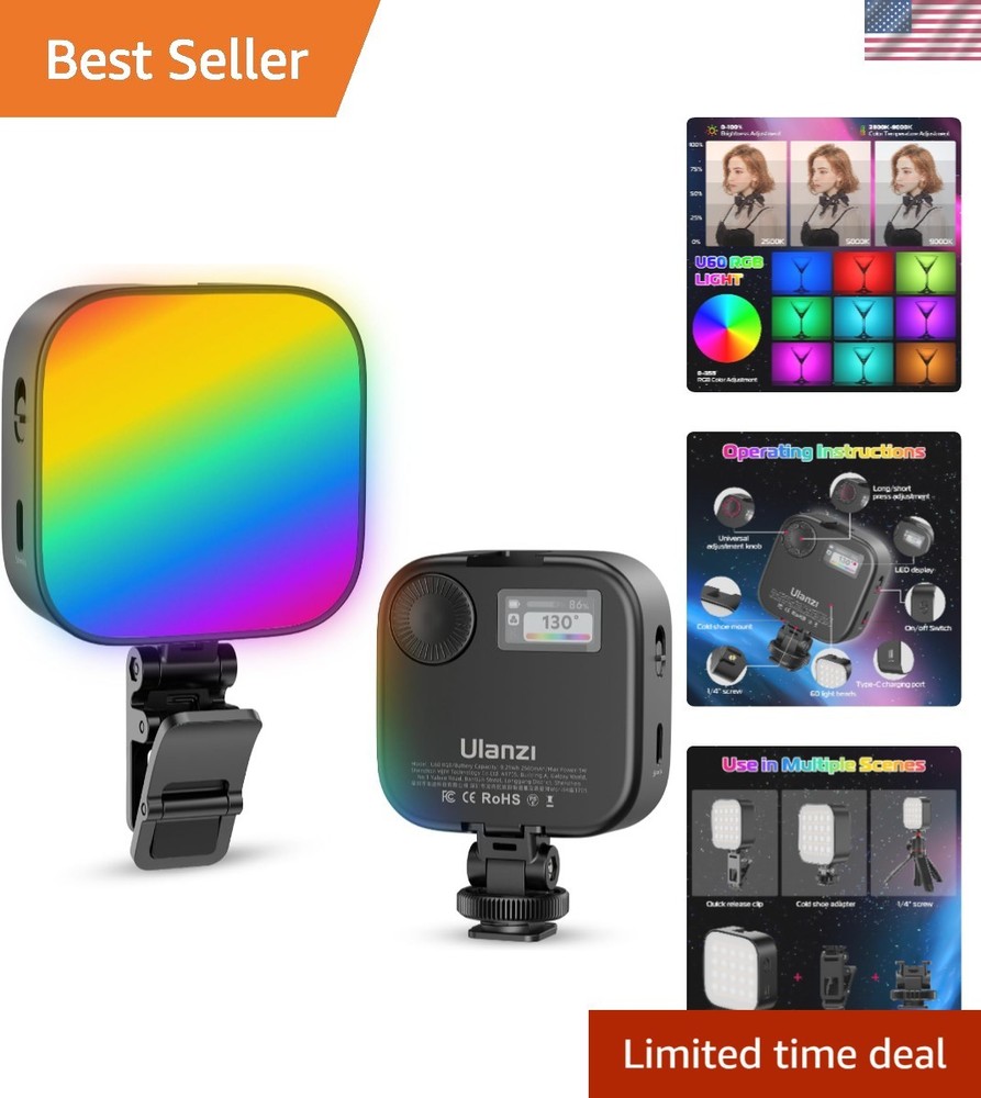 Compact 360° RGB Camera Light with Magnetic Back & Quick Release for Easy Setup