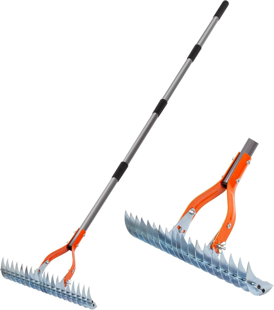 Thatch Rake, 15-Inch Lawn Thatching Rake, Robust Dethatcher Rake, Efficient Stee