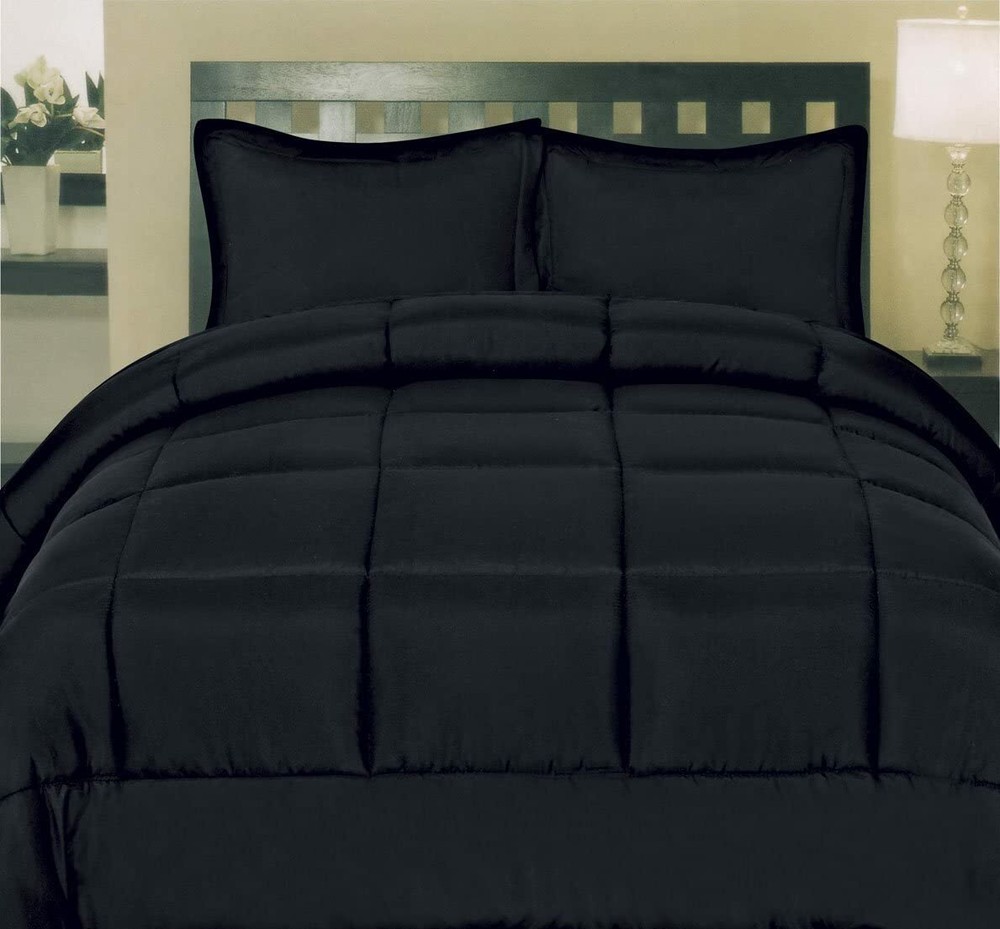 7 Piece Bed-In-A-Bag Solid Comforter & Sheet Set, Deep Rich Black, Queen - NEW