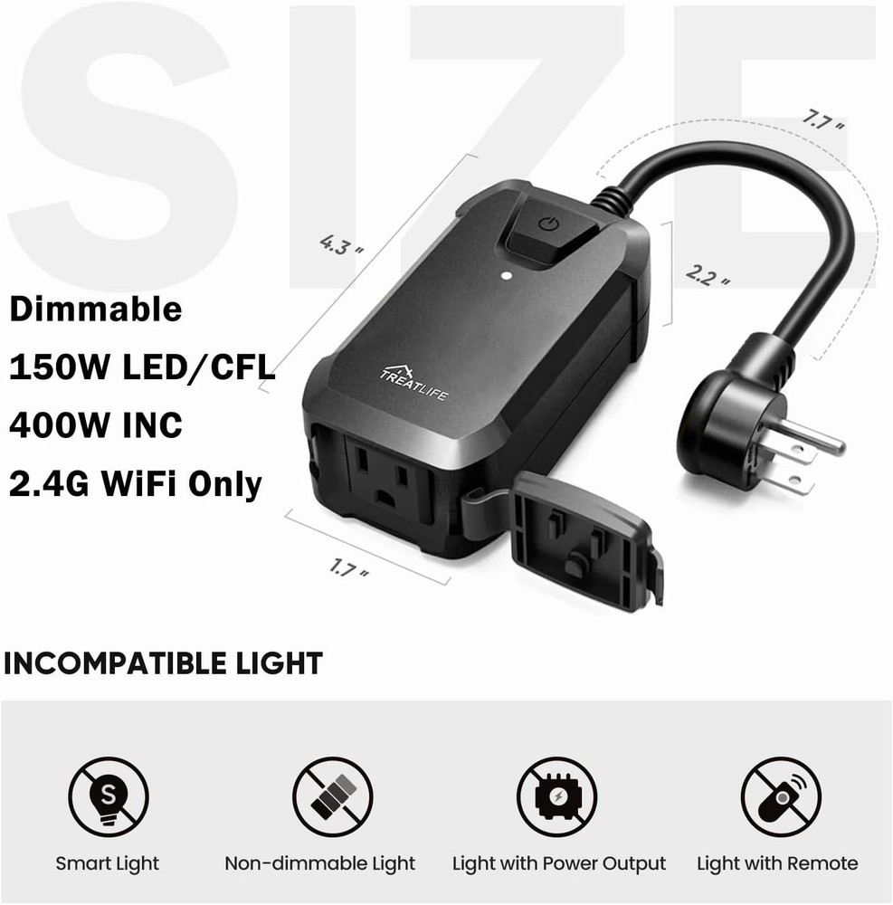 Smart Dimmer Plug for Outdoor Use: 400W Control with Alexa/Google Integration