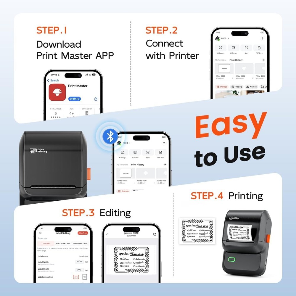 Phomemo M100 Label Maker Machine with Tape Portable Bluetooth Thermal Printer
