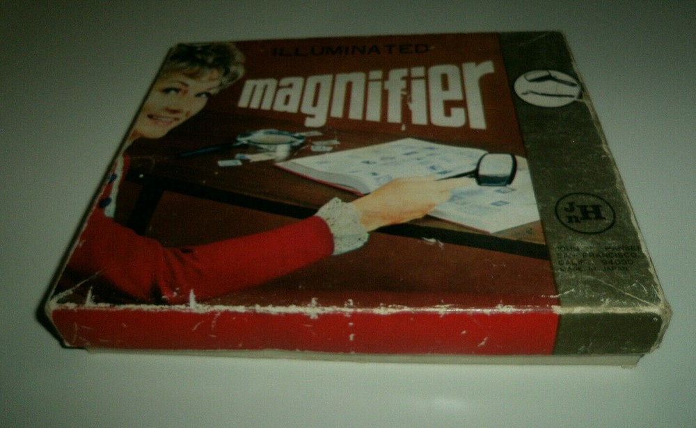 Vintage JOHN N. HANSEN Illuminated Rectangular Reader Magnifier in Original Box