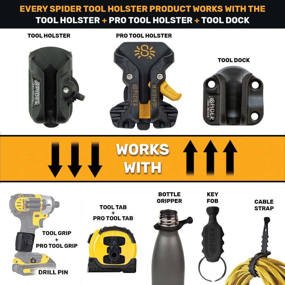 Pro Tool Holster + Tether + 1 Grip + 1 Drill Pins + 1 Tab